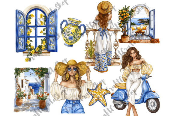 20 Watercolor Mediterranean Summer PNGs for Designers
