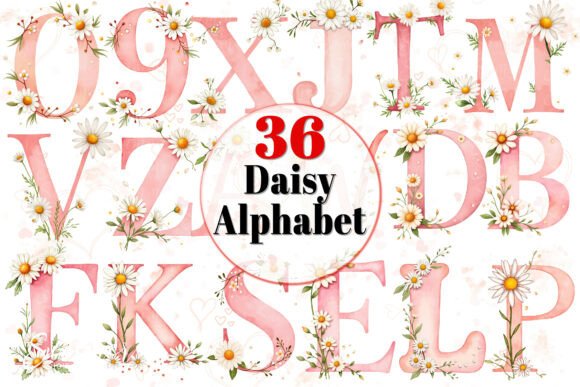 April Daisy Birth Flower Alphabet PNG for Designers