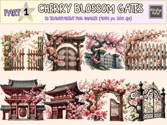 Cherry Blossom Gates Clipart P1: A Design Asset for Serenity