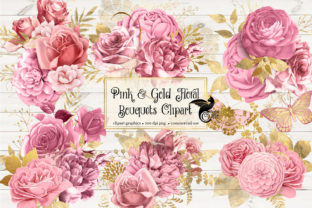 Elegant Pink and Gold Floral Bouquets Clipart for Designers