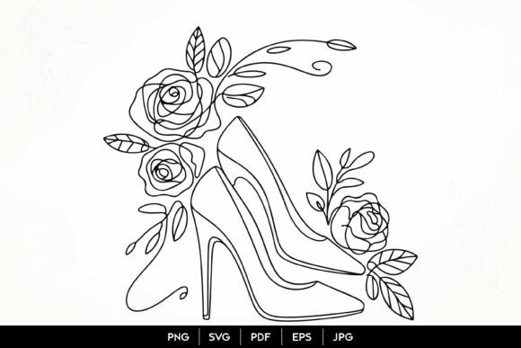 Elevate Your Design with Floral High Heel Line Art