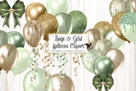 Elevate Your Designs with Sage and Gold Balloons Clipart