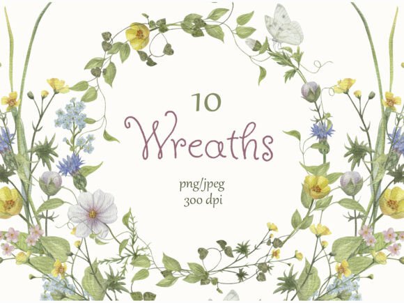 Elevate Your Designs with Watercolor Meadow Wreaths