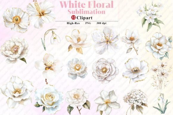 Elevate Your Designs with Watercolor White Floral Clipart