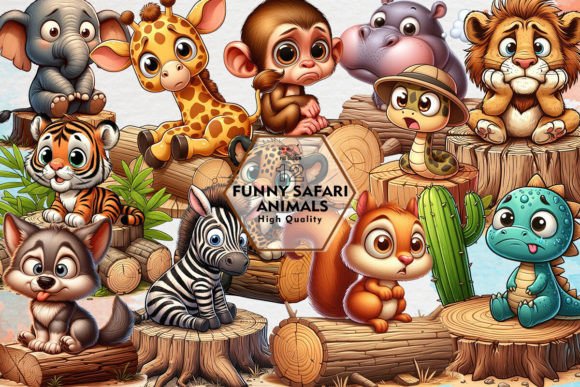 Funny Safari Animals Sublimation Clipart for Vibrant Designs