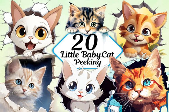 Little Baby Cat Peeking Clipart PNG Collection: Adorable Design Assets