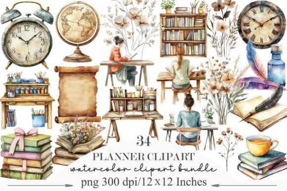 Planner Clipart Bundle: 34 High-Quality PNGs for Creative Projects