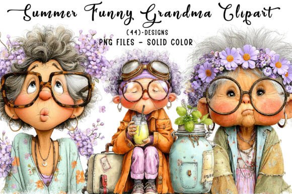 Summer Funny Grandma Clipart: A Playful Design Asset