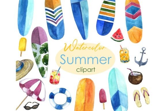 Summer Watercolor Clipart: Design Elements for Creative Projects