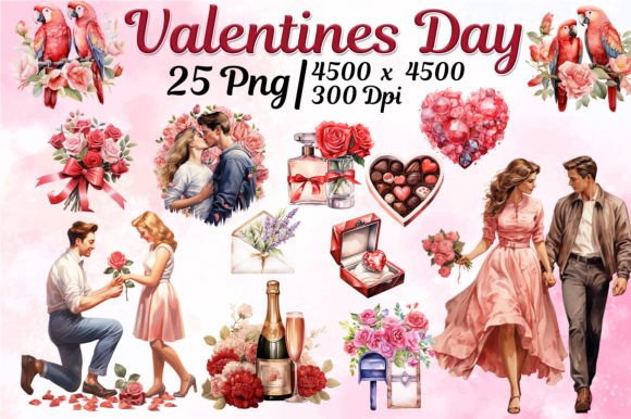 Valentine's Day Love Watercolor Sublimation Set: Design Assets