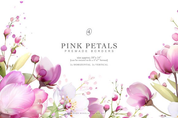 Watercolor Pink Flowers Premade Frames