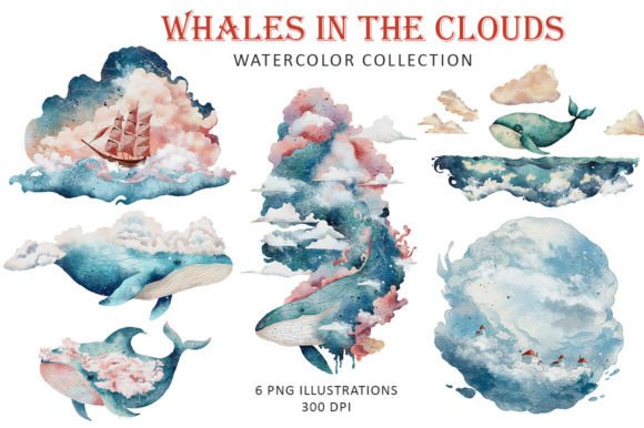 Whales in the Clouds Watercolor: Elevate Your Design Projects