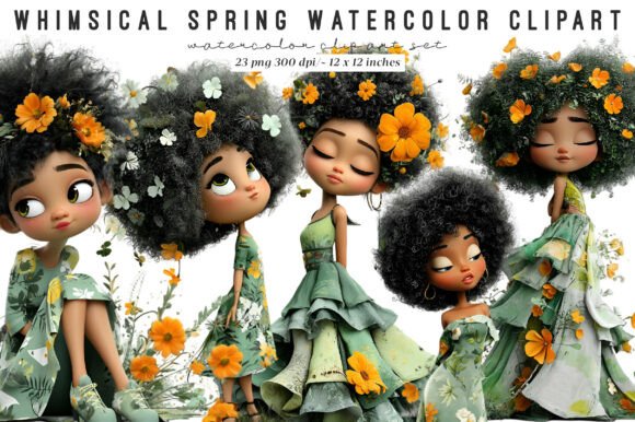 Whimsical Floral Black Girls Clipart: Elevate Your Design Projects
